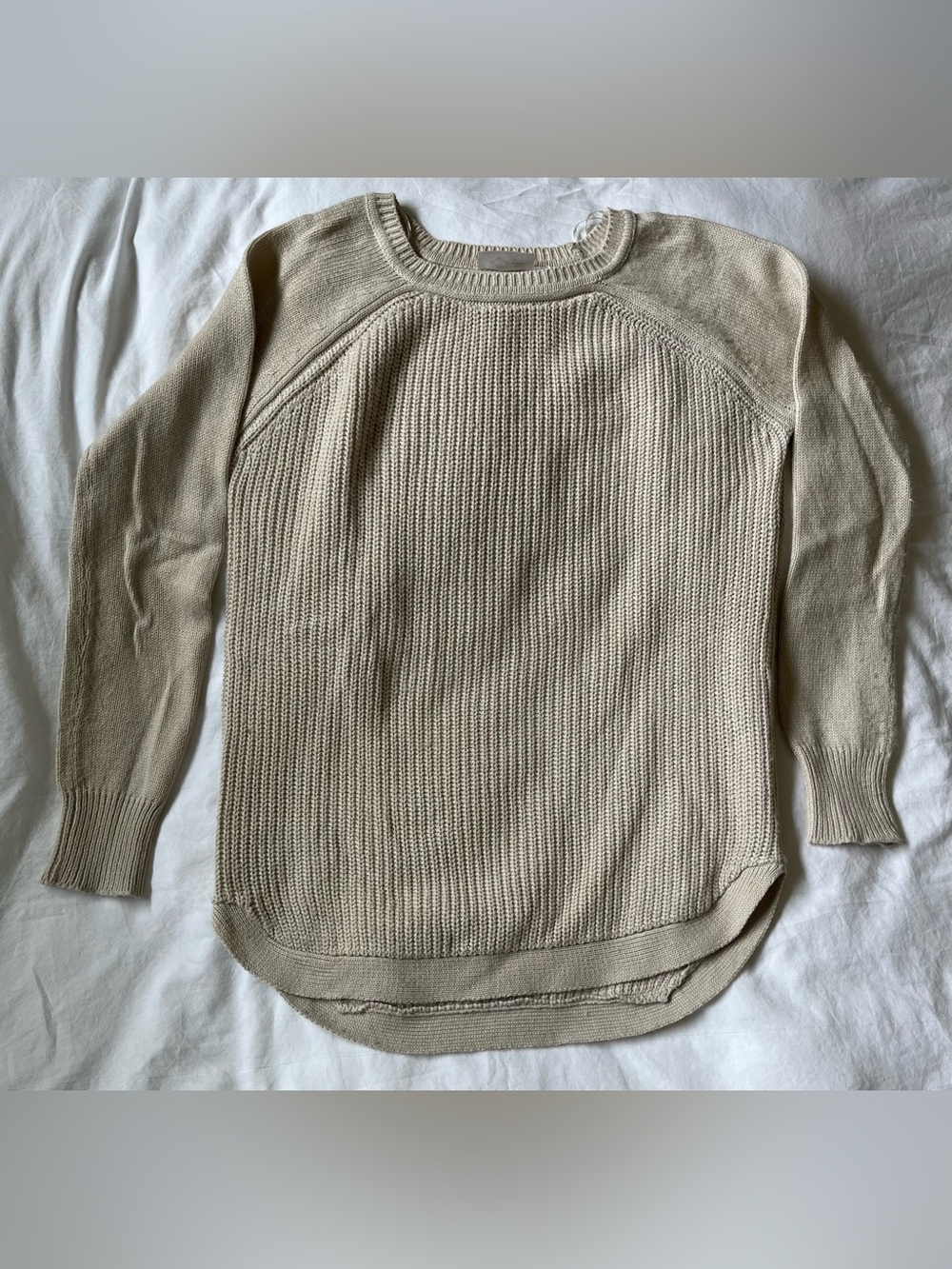 Women's Crewneck Knit Sweater in Light Beige, Small